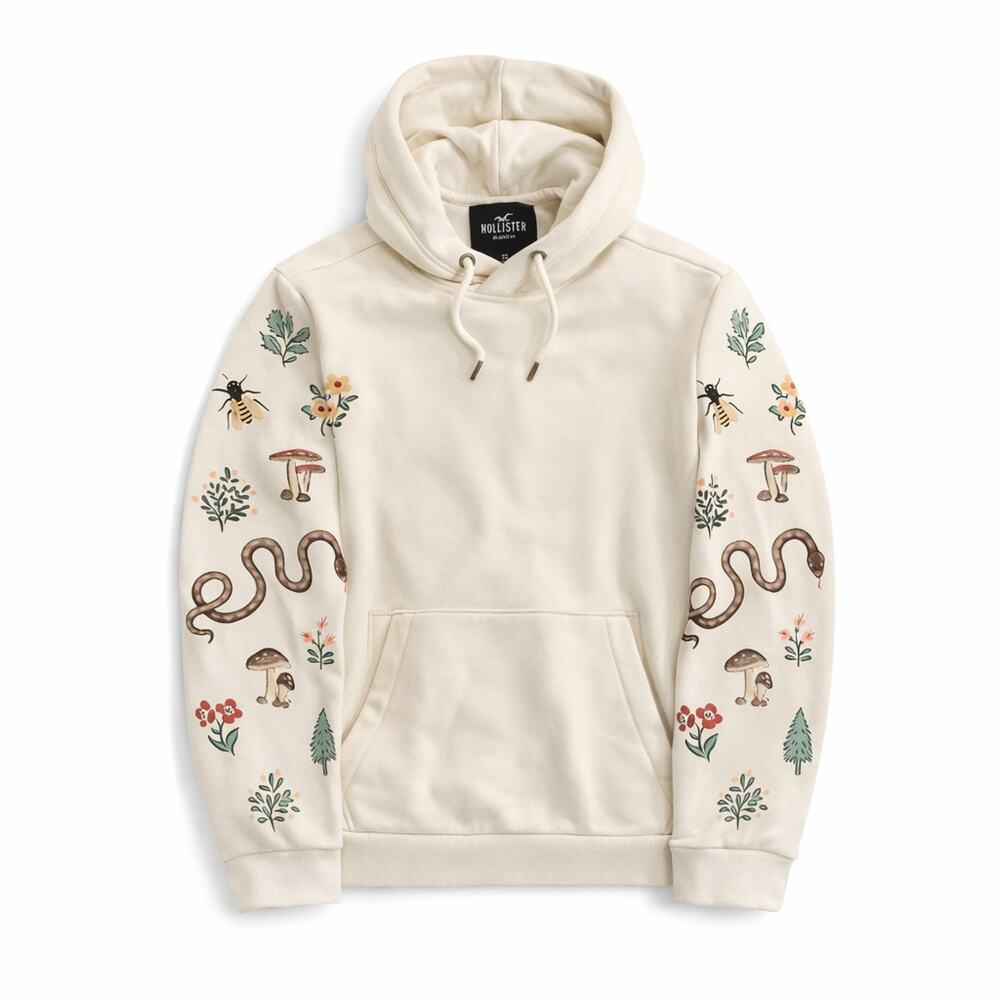 Hollister Cream Snake Mushroom Graphic Hoodie XS Cottagecore